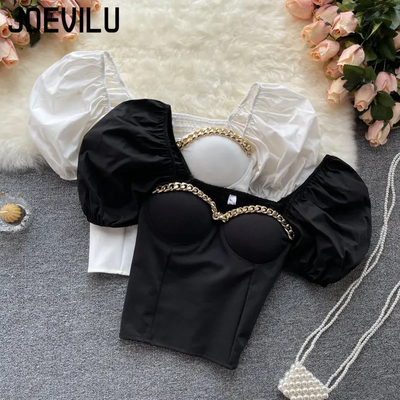 Korean Lifestyle - Navel Shirt Chic Chain Off Schouder